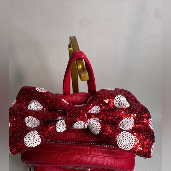 Loungefly Minnie Mouse Red Sequined Bow Backpack - Picture 2 of 10